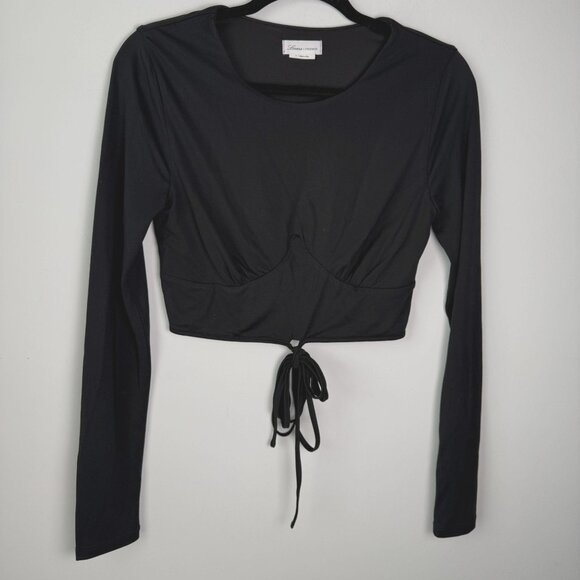 Lovers + Friends Long Sleeve Tie Front Corset Style Crop Top Black Size Small - Picture 2 of 7